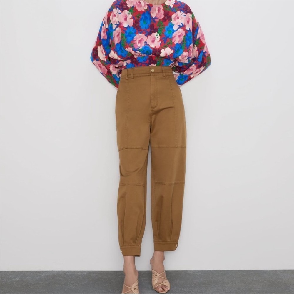 ZARA  SNAP BUTTON CUFFED PANTS-TAUPE BROWN-7149/240